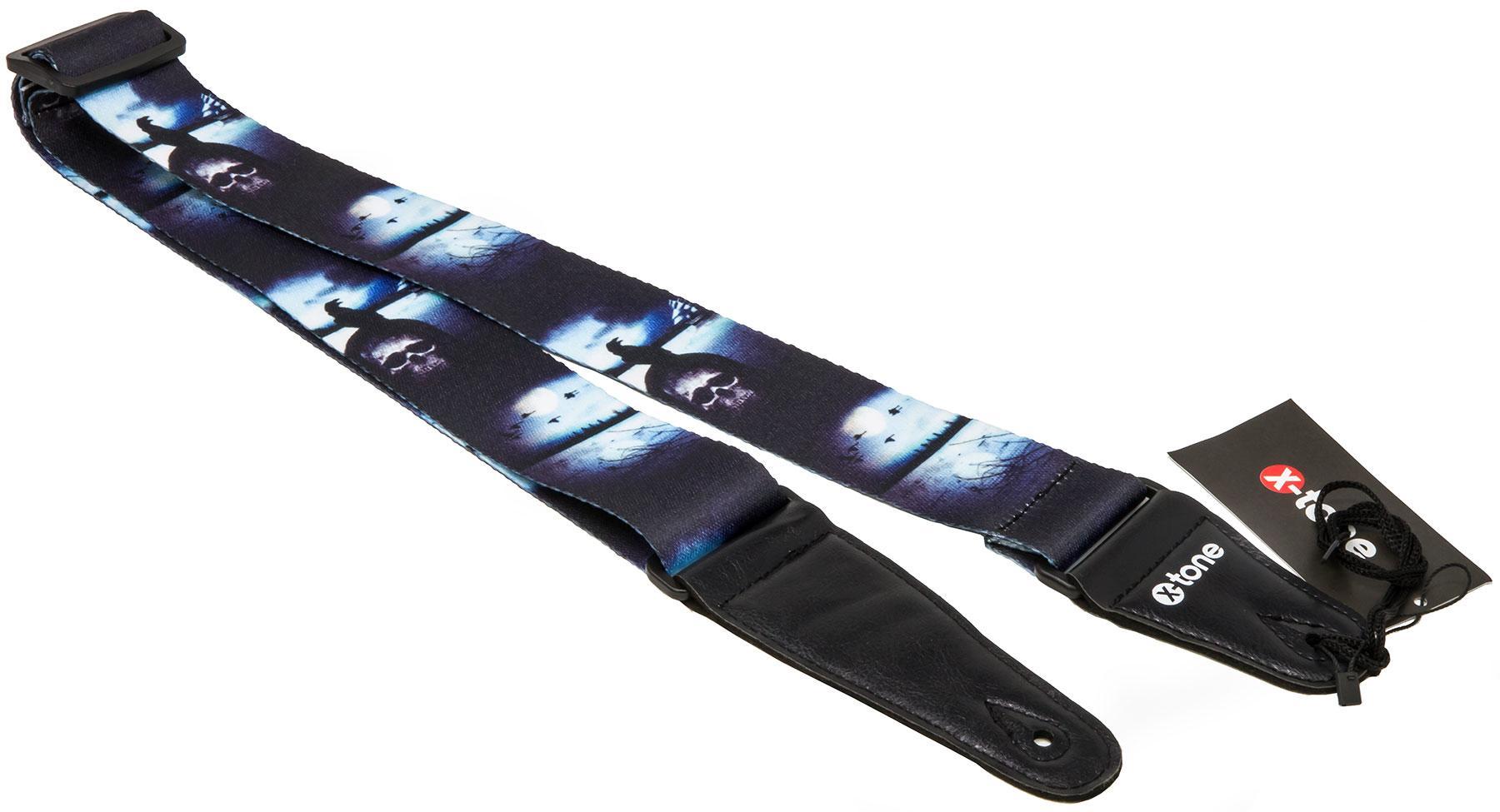 Gitarrengurt X-tone XG 3104 Nylon Guitar Strap Skull With Crow - Black & Blue