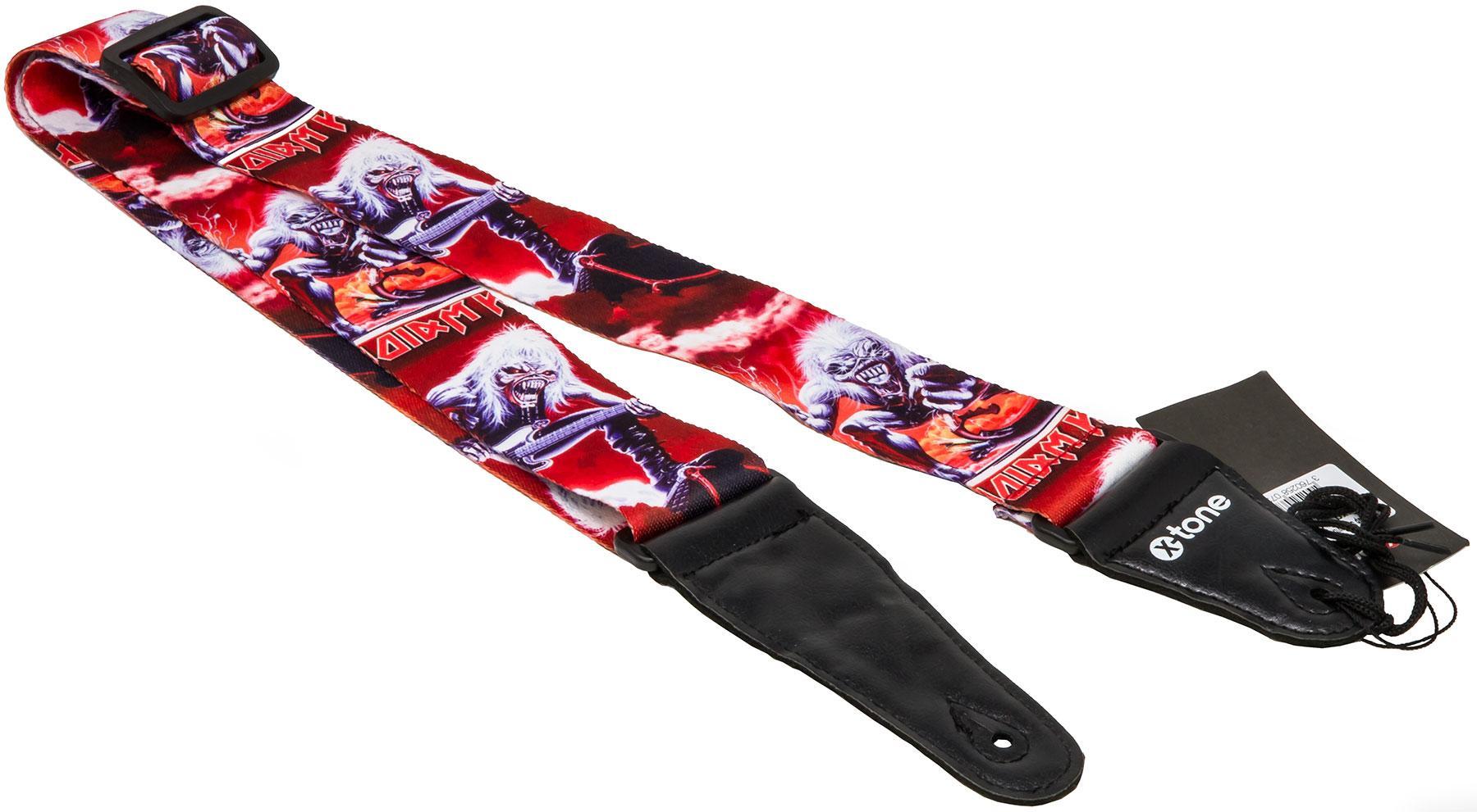 Gitarrengurt X-tone XG 3106 Nylon Guitar Strap Skull With Hair - Black & Red