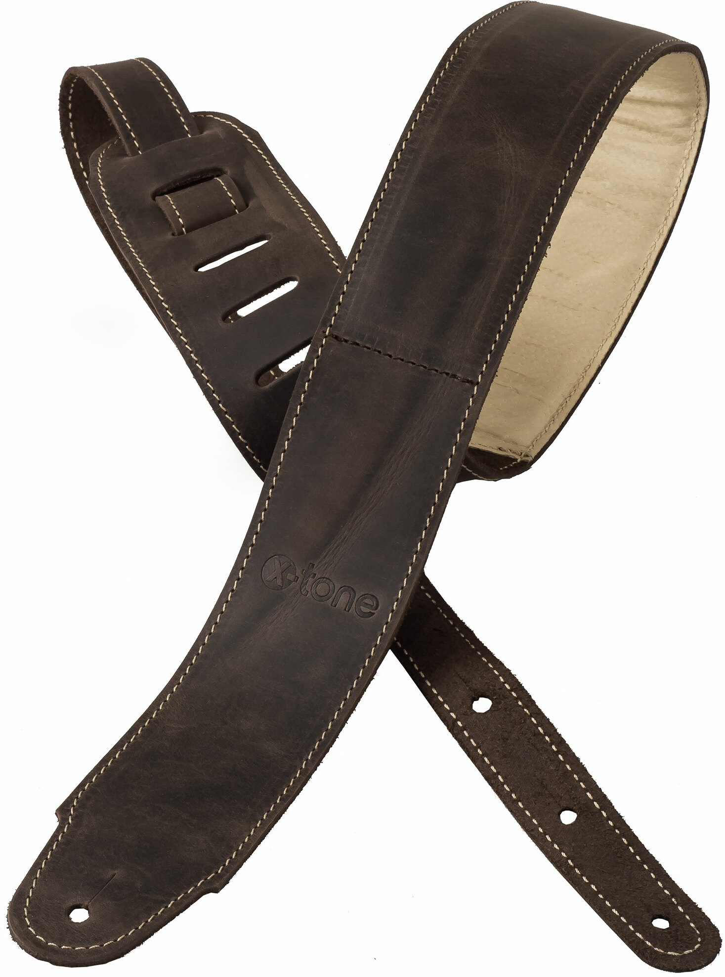 X-tone Xg 3156 Classic Plus Leather Guitar Strap Cuir RembourrÉe Dark Brown - Gitarrengurt - Main picture