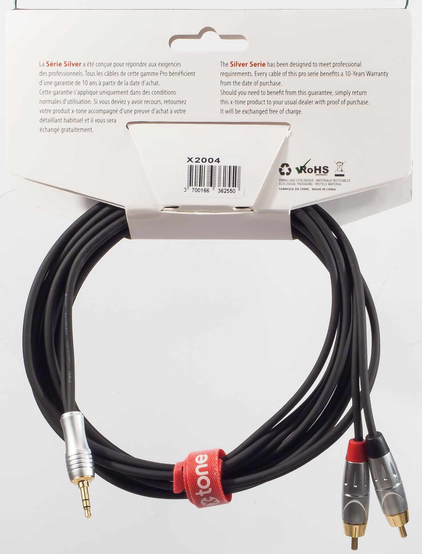 X-tone X2004-1.5m - Jack(m) 3,5 Stereo / 2 Rca(m) Silver Series - Kabel - Variation 1