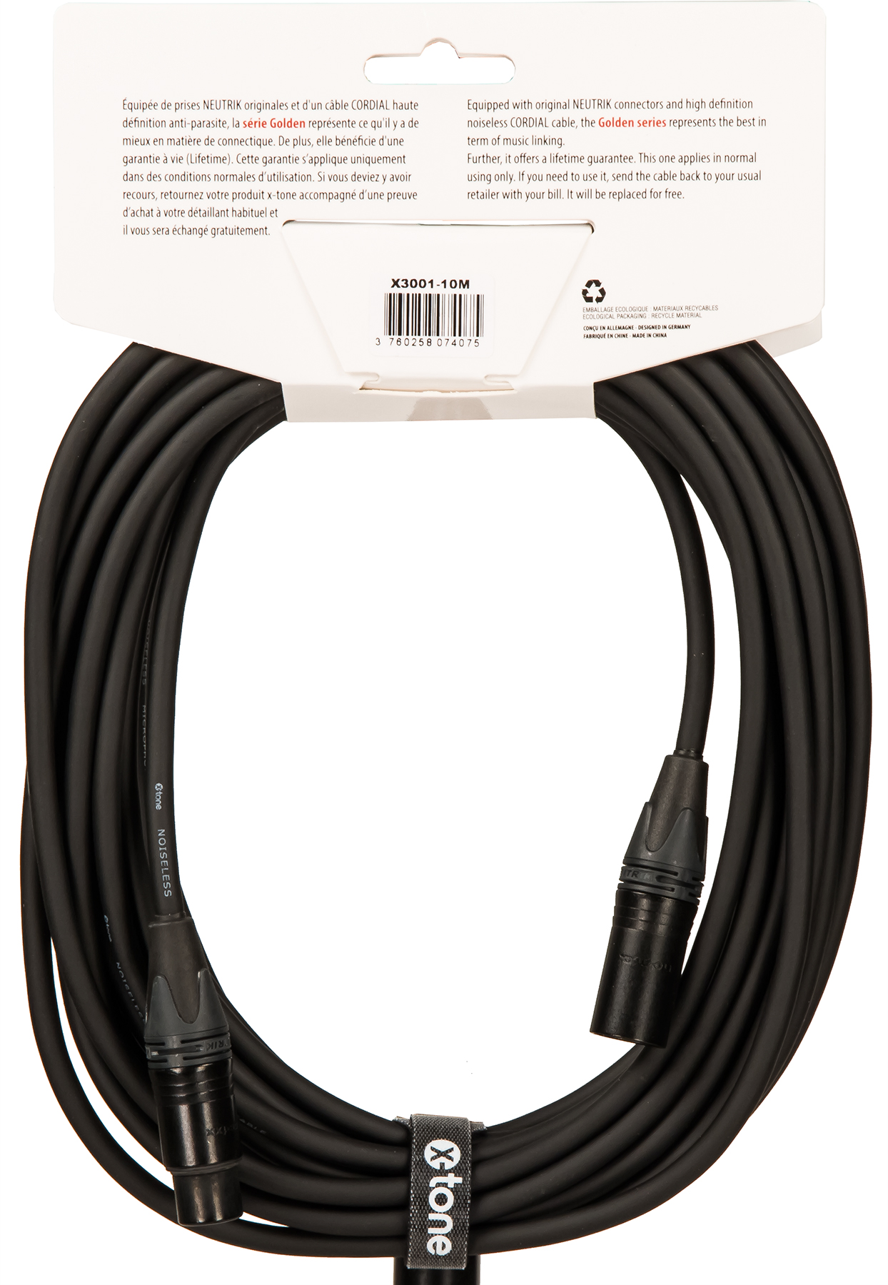 X-tone X3001-10m - Xlr(m) / Xlr(f) Golden Series - Kabel - Variation 1