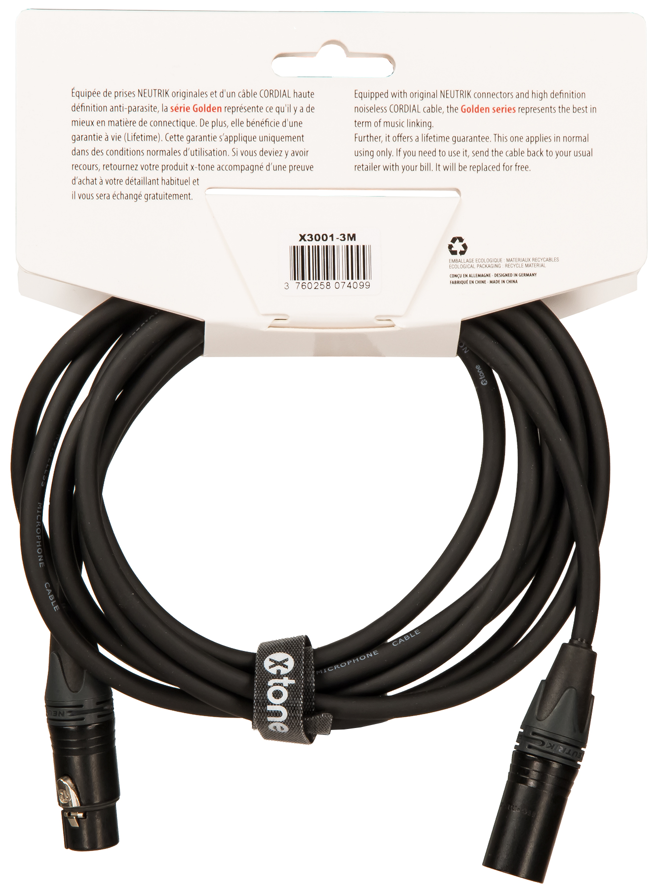 X-tone X3001-3m - Xlr(m) / Xlr(f) Golden Series - Kabel - Variation 1