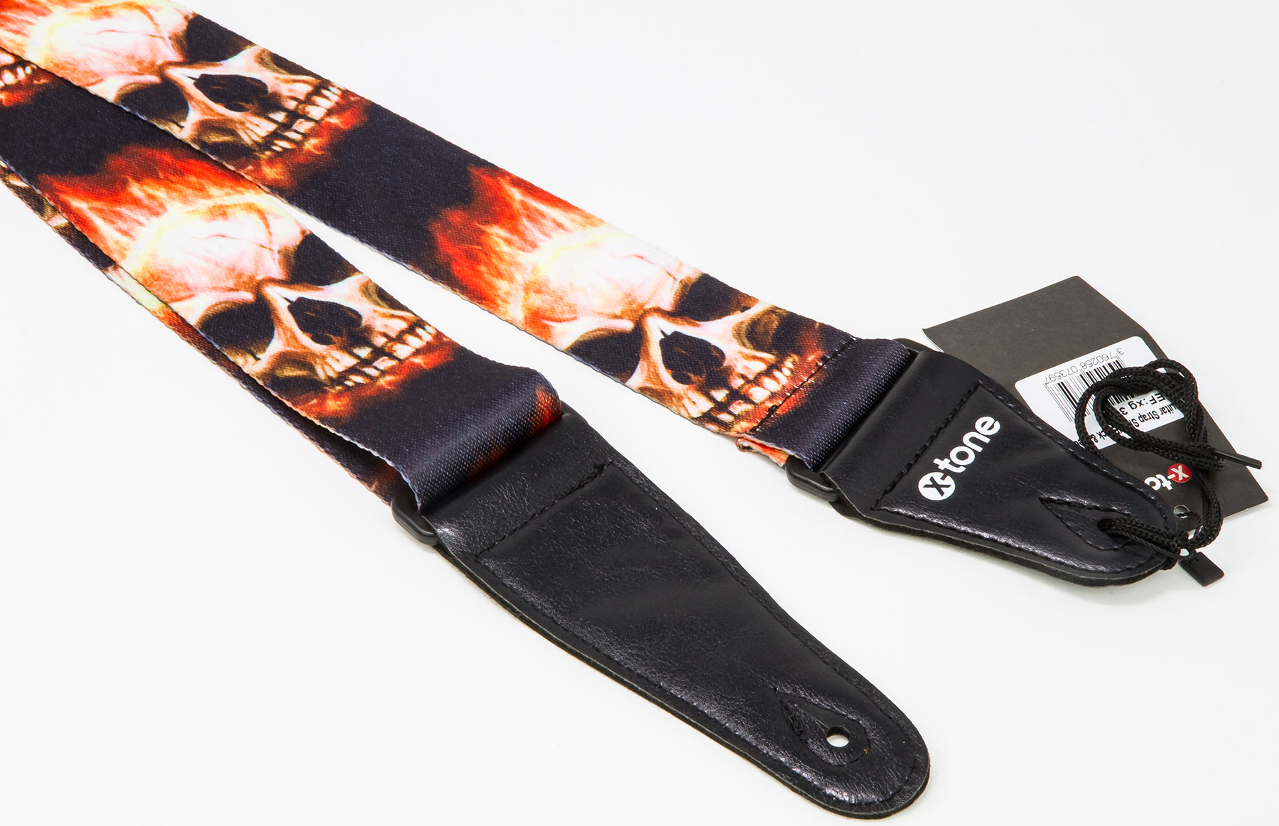 X-tone Xg 3101 Nylon Guitar Strap Skull With Flame Black & Red - Gitarrengurt - Variation 1