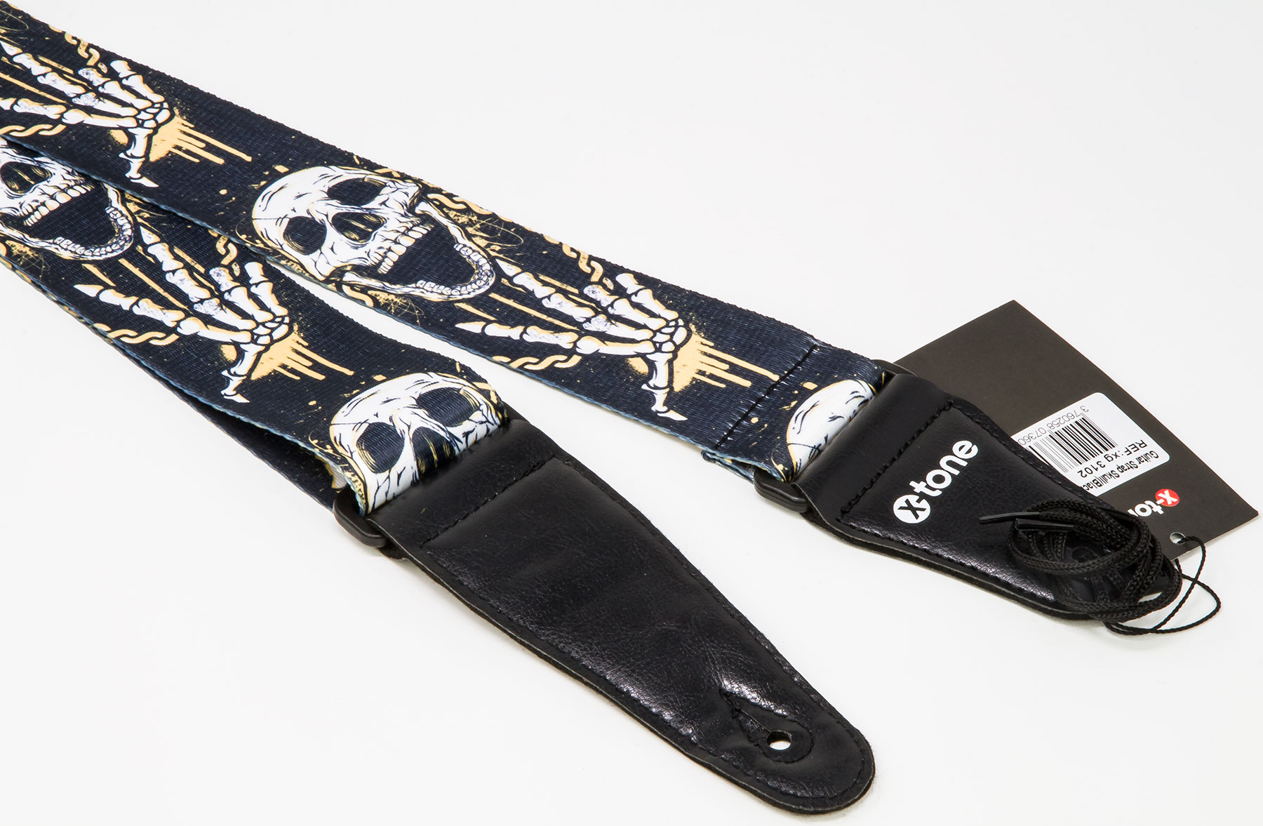 X-tone Xg 3102 Nylon Guitar Strap Skull Laughing Black & Yellow - Gitarrengurt - Variation 1