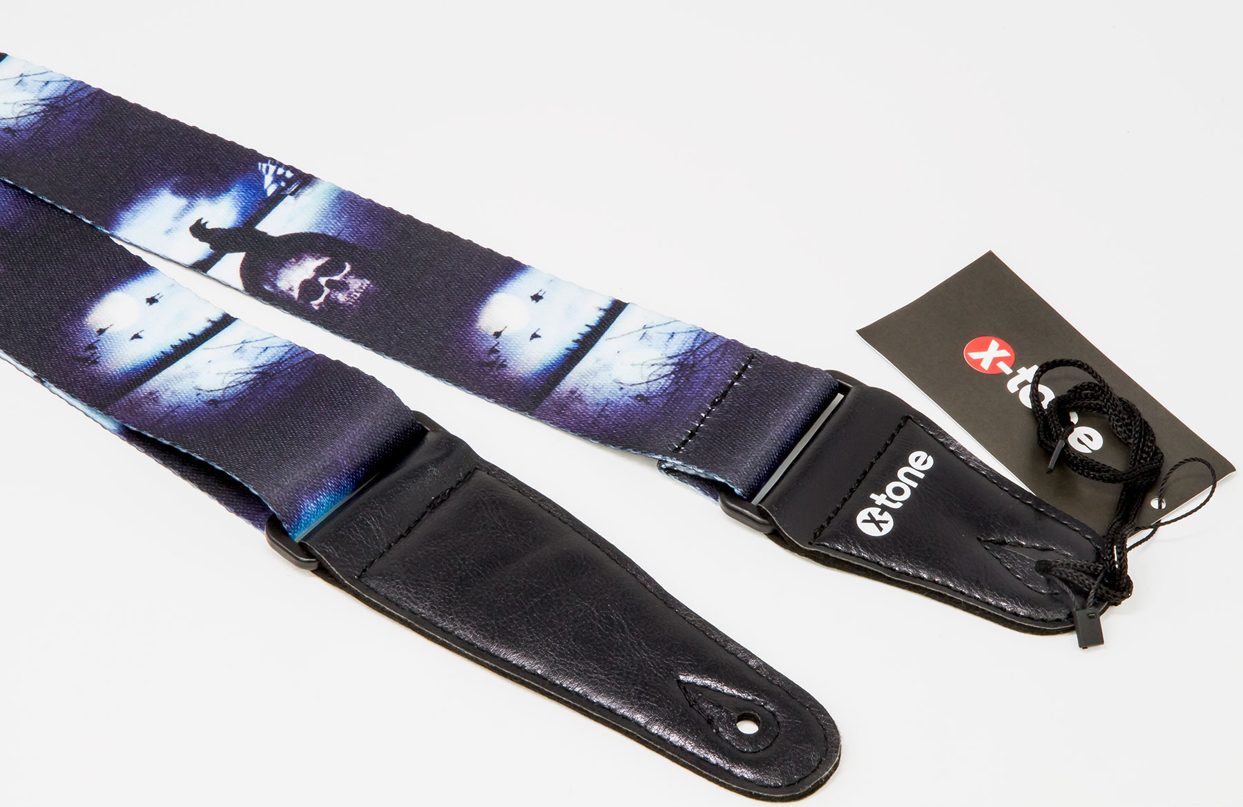 X-tone Xg 3104 Nylon Guitar Strap Skull With Crow Black & Blue - Gitarrengurt - Variation 1